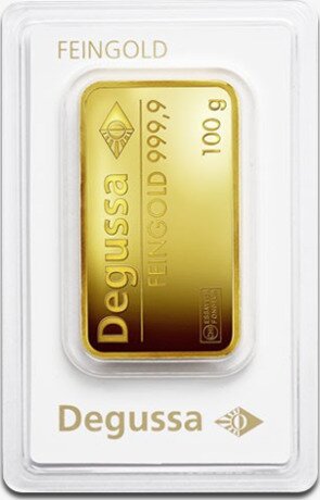Золотой слиток Degussa 100 г