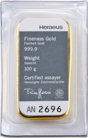 100g Lingot d'or coulé (Heraeus)