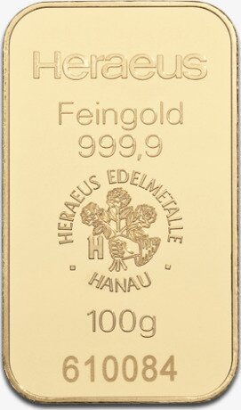 100g Lingot d'or frappé (Heraeus)
