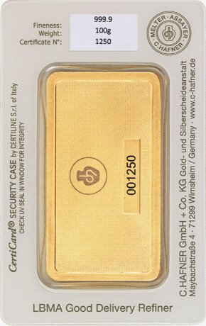 100g Lingote de Oro | C.Hafner | acuñada