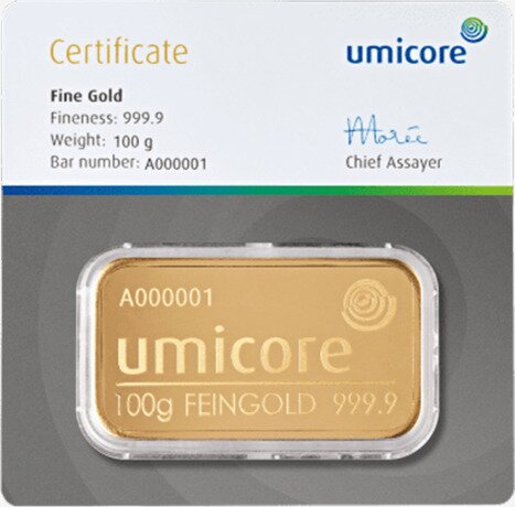 100g Gold Bar | Umicore | Minted