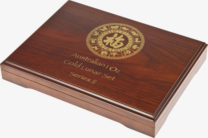 12 x 1oz Lunar II Gold Coins Wooden Box