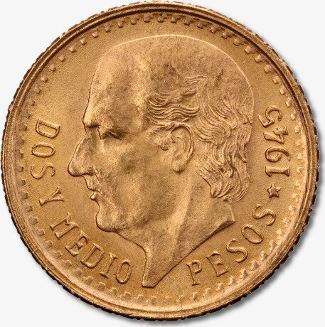 Золотая монета 2,5 Мексиканских Песо Идальго 1918-1948 (Mexican Pesos Hidalgo)