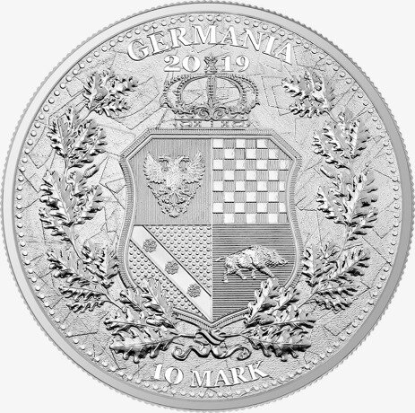 Серебряная монета Аллегории Германия и Британия 5 Марок 2 унции 2019