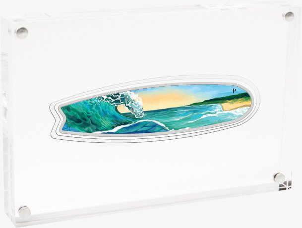 2 oz Coloured Surfboard Silver Coin (2020)