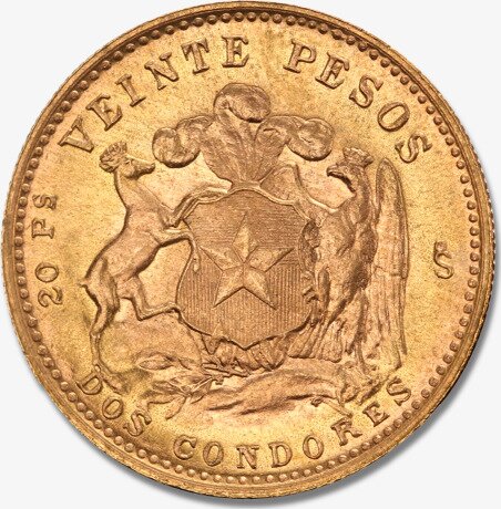 Золотая монета 20 Чилийских Песо 1926-1980 (Chilean Pesos Liberty)