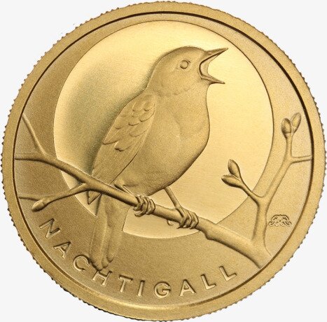 Золотая монета 20 Евро Птицы Германии 2016 German Native Birds Nightingale (Карлсруэ)