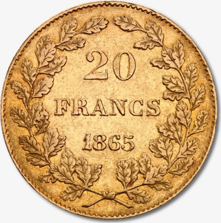 Золотая монета 20 Франков Леопольда I 1909-1934 Бельгия (20 Franc Leopold I Belgium)