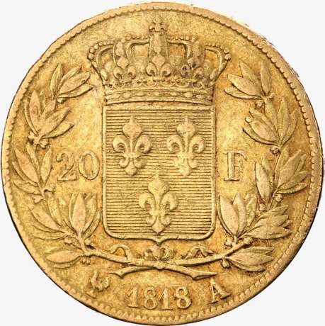 Золотая монета 20 Франков (Franc) Людовика XVIII (Louis XVIII) 1814 -1824