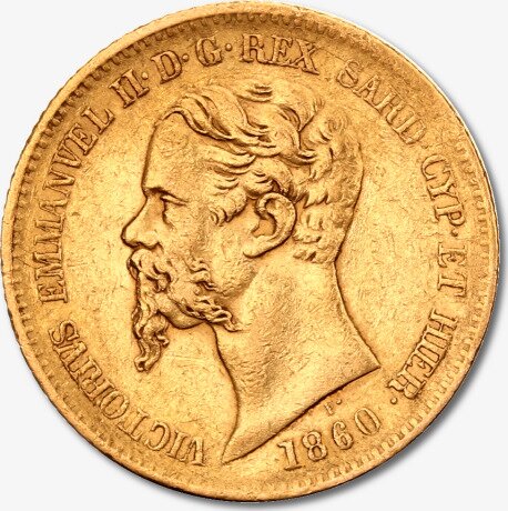 20 Liras Italianas Vittorio Manuel II Cerdeña | Oro | 1850-1861
