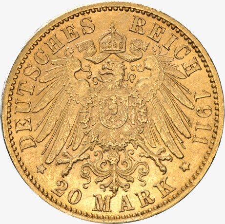 20 Marek Wielki Książe Fryderyk II Badeński Złota Moneta | 1907 - 1918