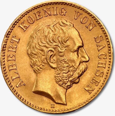 Золотая монета 20 Марок Альберта I 1873-1902 Саксония