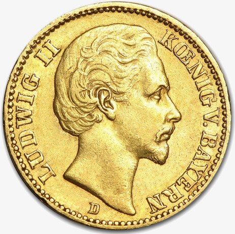 Золотая монета 20 Марок Людвига II 1872-1886 Бавария (Gold 20 Mark)