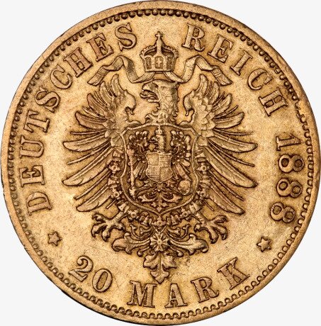 Золотая монета 20 Марок Отто 1886-1916 Бавария (20 Mark King Otto)