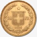 20 Francos Suizos Helvetica | Oro | 1883-1896