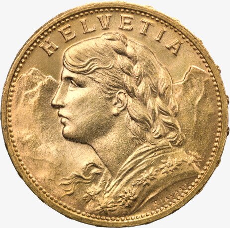 20 Franków Szwajcarskich Vreneli Złota Moneta | 1897 - 1949