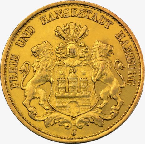 Золотая монета 5 Марок Вольного Гамбурга 1877-1878 (5 Mark)