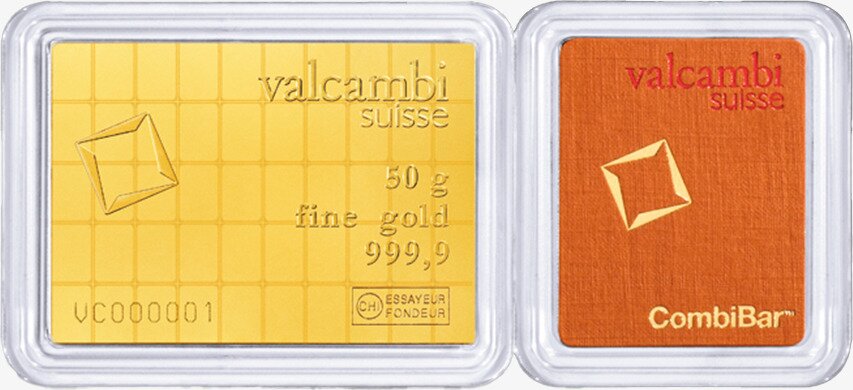 Золотой комби - слиток (Combibar) Valcambi 50x1г
