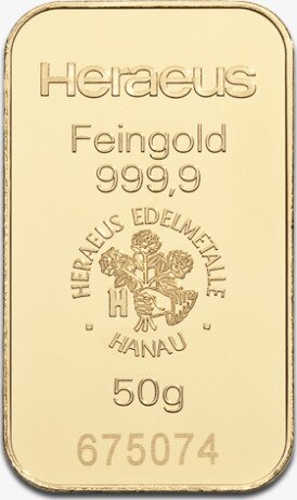 Золотой слиток Heraeus 50 г