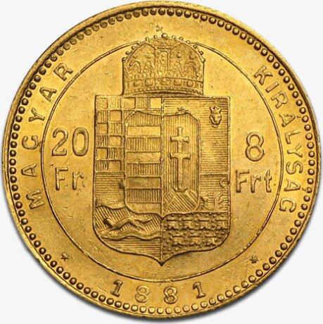 Золотая монета 8 Форинтов 20 Франков Венгрия 1870-1892 (8 Forint 20 Francs Hungary)