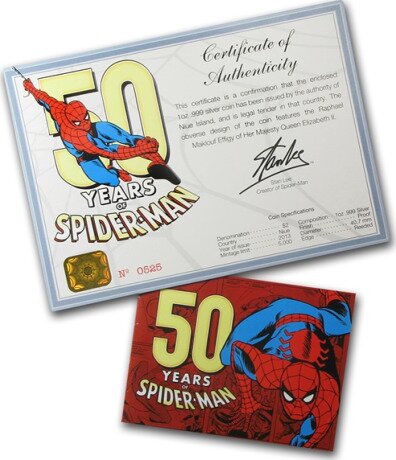Серебряная монета Человек Паук 1 унция 2013 50-летний Юбилей (Spider-Man™)