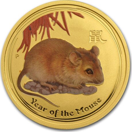 Золотая монета Лунар Год Крысы 1 унция 2008 (Lunar Mouse Colorized)