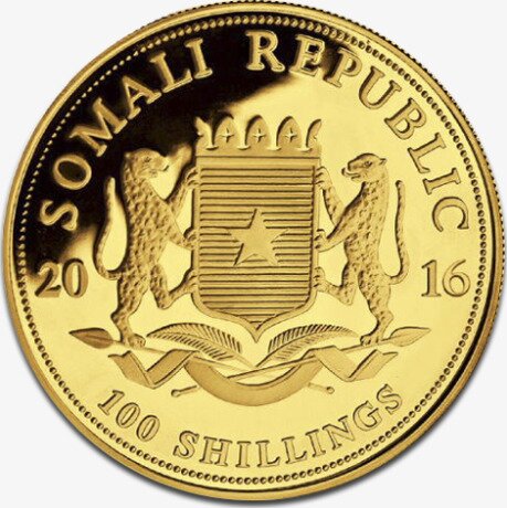 Золотая монета Африканская Дикая Природа Сомалийский Слон 1/10 унции 2016