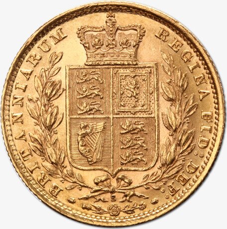 Золотая монета Соверен Виктории 1871-1887 (Sovereign Victoria Young Head Shield back )